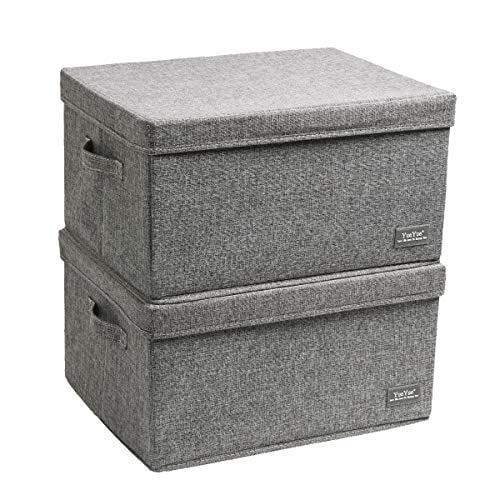 Yueyue Large Fabric Storage Boxes With Lids 2 Pack Foldable Cloth Box Clothes Container Great For Organizers Bedroom Closet Living Room Grey 17 7 13 8 9 Com Yueyue Large Fabric Storage Boxes With, Grey Material Storage Box With Lid