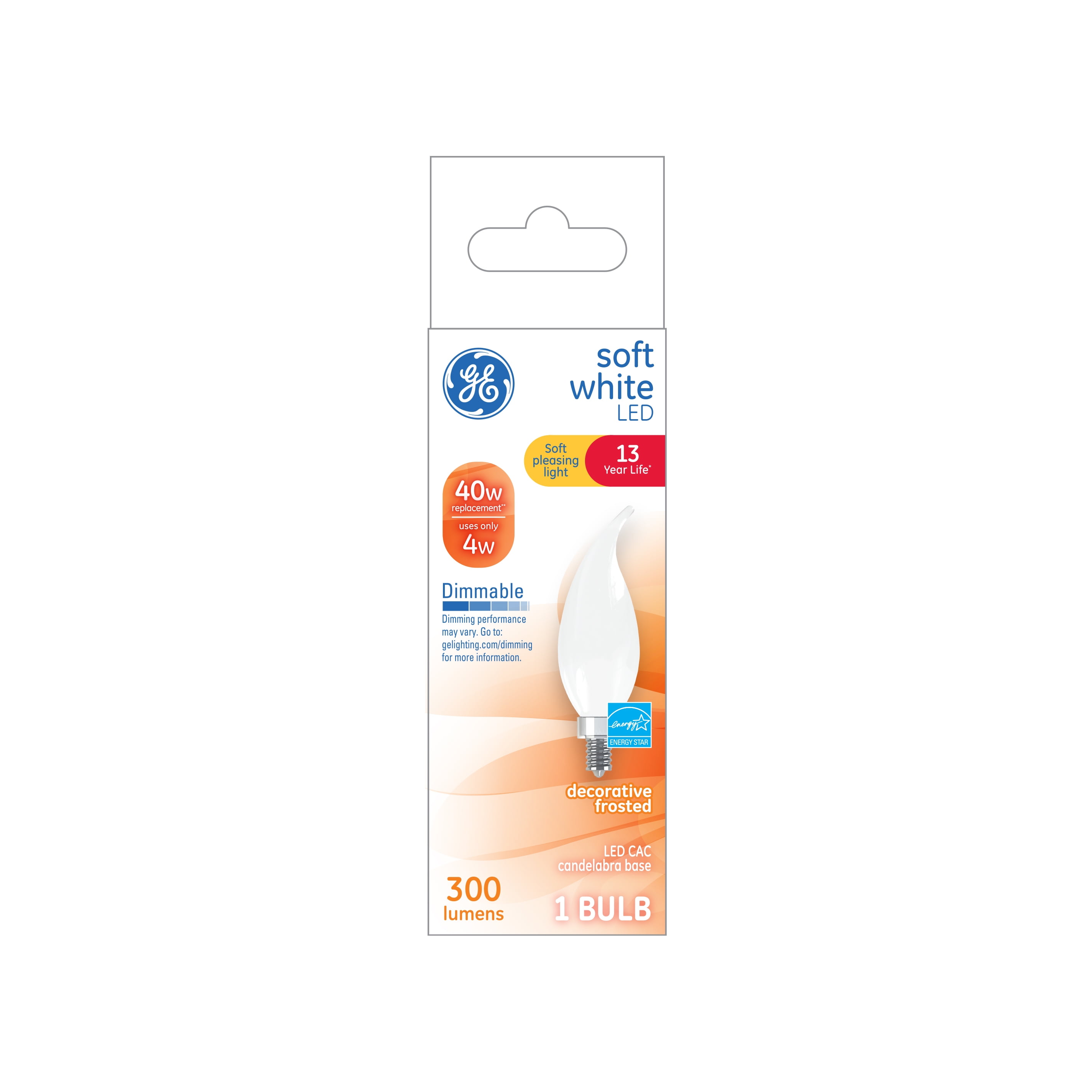 GE LED 4-Watt (40W Equivalent) Soft White Color Frosted Decorative Light Bulb, 1pk