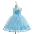 thumbnail image 4 of SERTG Girls Solid Color Sleeveless Round Neck Dress Flower Print Skirts Girl Performance Spring Summer Kids Party Dress(Sky Blue,3-4 Years), 4 of 7