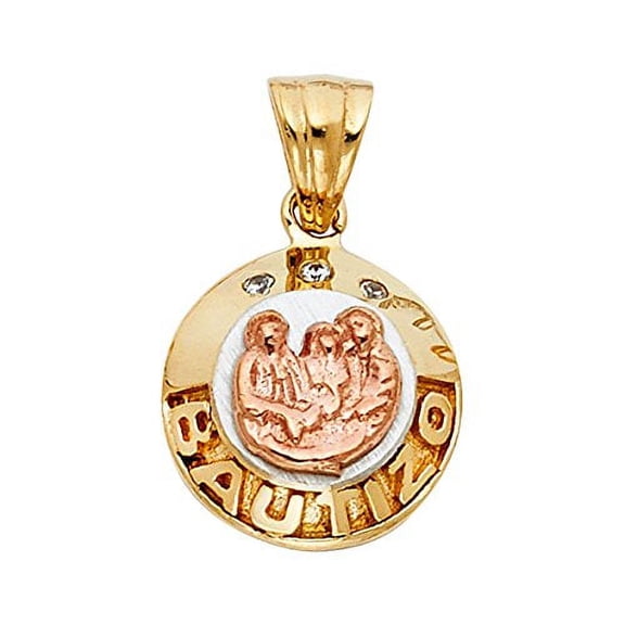 14k Yellow White Gold Religious Baptism Pendant - Height 14 MM Width 14 MM