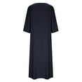 thumbnail image 7 of Wycnly Womens Dresses Casual Button Down Loose Cotton Linen Long Dresses with Pocket Fashion Solid Round Neck 3/4 Sleeve Maxi Summer Dress Dark Blue XXL, 7 of 7