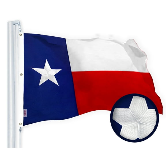 G128 - Texas State Flag 5x8ft Embroidered Stars Sewn Stripes Heavy Duty 220GSM Tough Spun Polyester Quality with Brass Grommets