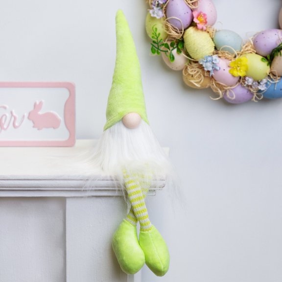 Northlight 16" Lime Green and White Sitting Spring Gnome Figure