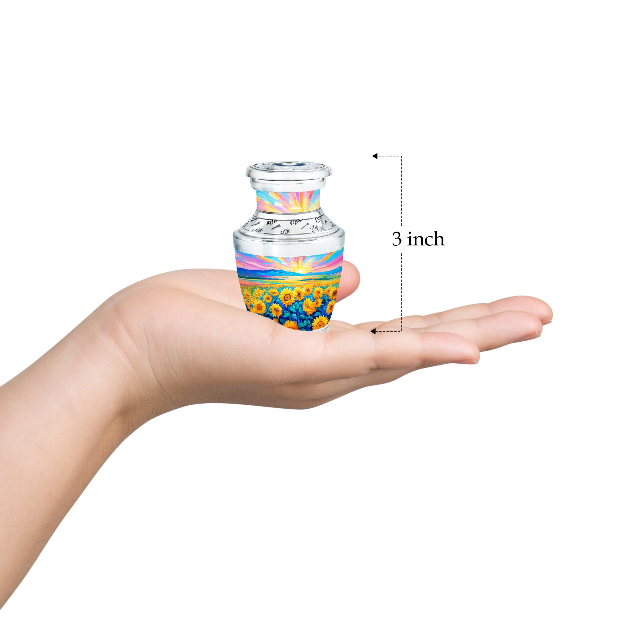 MUKTIVE Sunflowers Decorative Urns for Human Ashes Adult Female & Male, Blue Cremation Mini Urns for Human Ashes for Loved Ones, Keepsake Memorial Funeral Gift, 3 Inch