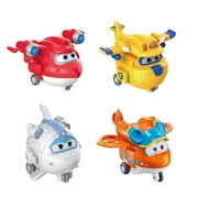 Super Wings 2" Transform-a-Bots 4-Pack, Supercharged Jett, Donnie, Astra, Sunny, Airplane Toys Vehicle Mini Figures, Fun Toys for Kids, Transformer Toys for 3 4 5 Year Old Boys and Girls