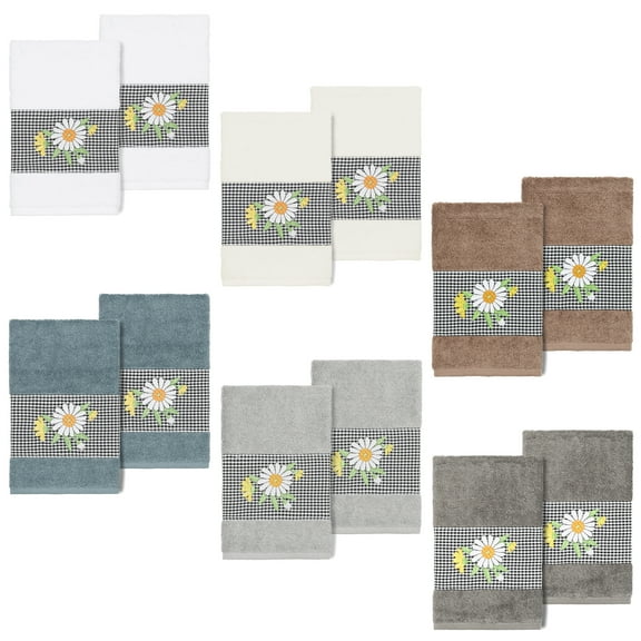 Linum Home Textiles 100% Turkish Cotton Daisy 2PC Embellished Hand Towel Set