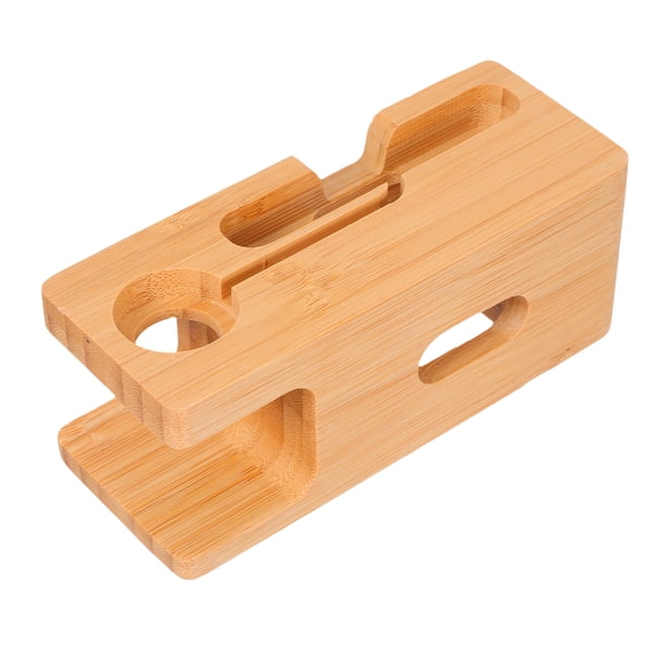 GOOHOCHY Estación de carga de madera de bambú, soporte para teléfono celular, organizador de escritorio para electrónica de oficina, soporte para teléfono móvil compatible con iPhone y reloj