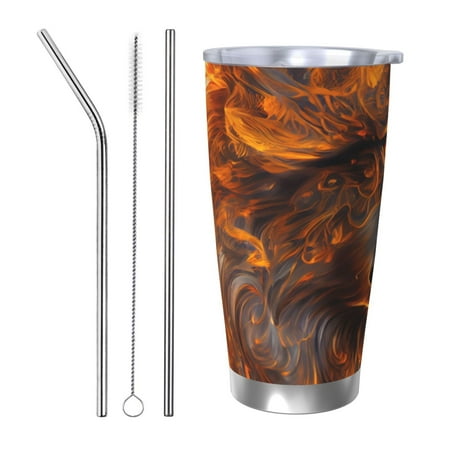 

Bingfone Gold Flame Pattern Wolf for 20 Oz Stainless Steel Travel Mug Double Wall Water Coffee Cup for Home Office Outdoor Works Great for Ice Drinks and Hot Beverage-Straw Three-piece Set