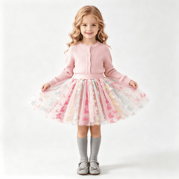 Wilark Girls Rainbow Tulle Skirts Size 7-8, Dance Elastic Waist Cute Party Princess Skirts for Kids Pink 8