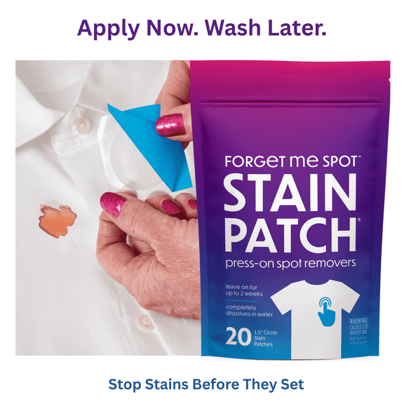 Forget Me Spot Laundry Stain Remover Patches, Pre-Treatment for Food and Grease Stains, Unscented, 1.5”, 20 Count