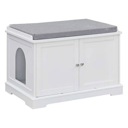 UPC: 0798789665212 | Sweetgo Cat Washroom Bench Litter Cover w/ Removable Partition Wall  White