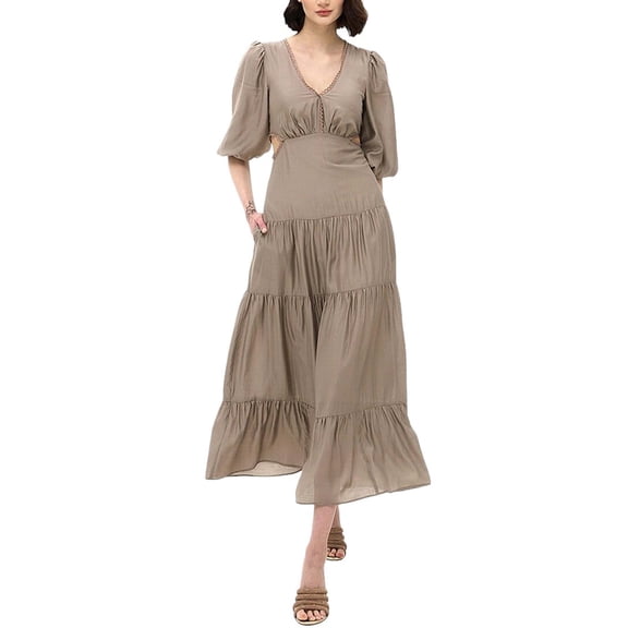 BGL womens  Silk-Blend Midi Dress, 14, Beige