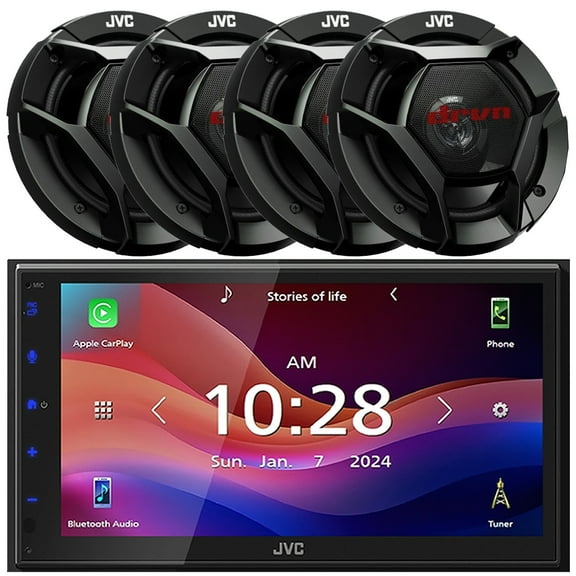 JVC KW-M690BW 6.8" Capacitive Monitor Single-DIN Bluetooth USB/MP3 Digital Media Shallow Chassis Multimedia Receiver, 4x JVC CS-DR621 6.5" 300 Watts Max Power 2-Way Coaxial Car Audio Speakers