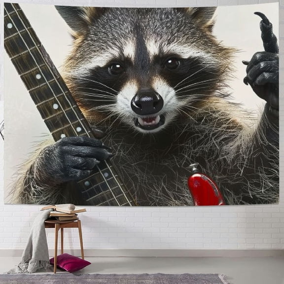 BCIIG Raccoon Guitar Punk Tapestry Wall Hanging Unique Style Graphic Tapestries Home Wall Decor Art for Living Room Bedroom Apartment Farmhouse Dorm 40x30inch