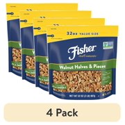 (4 pack) Fisher Chef's Naturals Gluten Free, No Preservatives, Non-GMO Walnut Halves & Pieces, 32 oz Bag