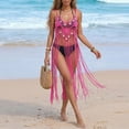 thumbnail image 7 of ZQUUVOU Women's Fringe Cover Up Spaghetti Strap Sleeveless Crochet Knit Long Tassels Dresses Boho Casual Summer Outfits Hot Pink, 7 of 7
