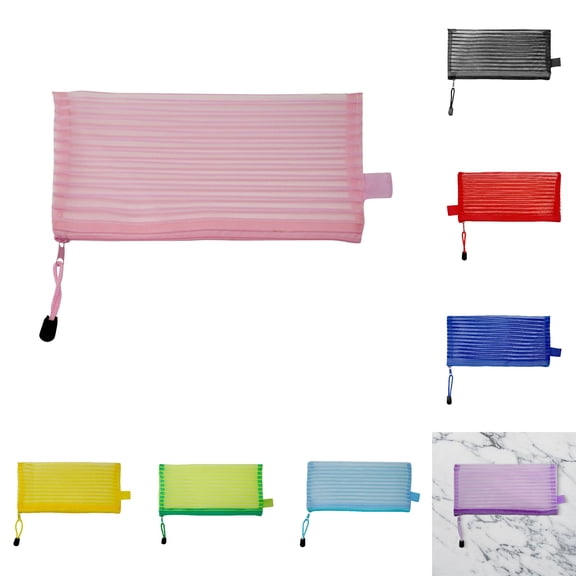 Mesh Bags with Zipper (8 Pack), Durable Mesh Zipper Pouch, Small Nylon Makeup Bag, Cosmetic Pouches, Travel Organizer for Purse, Home Organizing Striped Mix 8 Colors, 9.05x4.72"