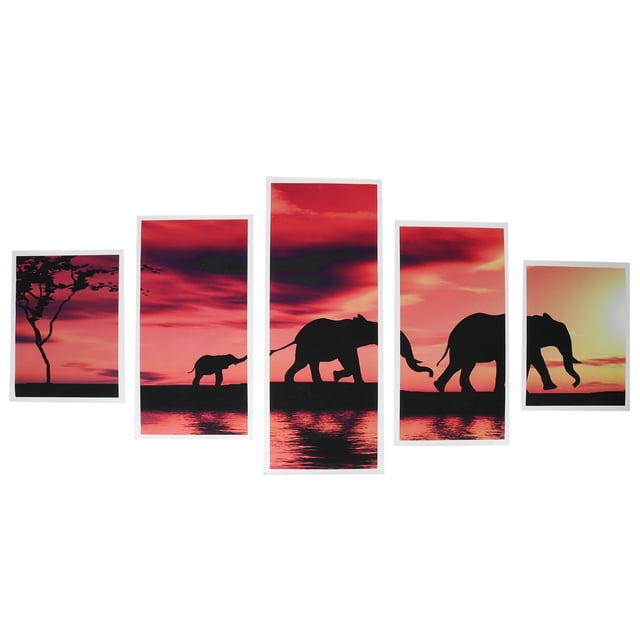 5 uds pinturas decorativas puesta de sol patrón de elefante pintura sin marco arte de la pared decoración artesanal