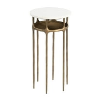 Bild Side Table White & Brass End Table, Modern Style, Natural Marble round shape tabletop, Iron, Indoor Living