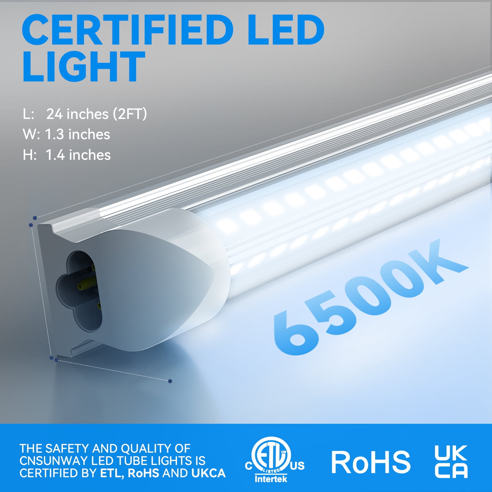 JESLED V-Shaped T8 LED Shop Lights, 2FT 20W 2600LM, Linkable Fixtures, 6000K Cool White, ETL Listed, 4-Pack