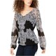 thumbnail image 1 of Blusa Campesina I-N-C con dobladillo anudado y encaje colocado para mujer negro XS, 1 of 1