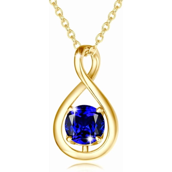 FANCIME Sterling Silver Infinity Sapphire Pendant Necklace for Women Gold Plated with September Birthstone, 16" 2" Chain