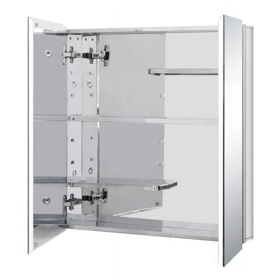 Fundin Stainless Steel Medicine Cabinet, Bathroom Mirror Cabinet, with unique half-shelves, Recess and Surface mount, 14.8 x 25.5 inch