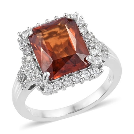 Silver Garnet Cuff - Halo Ring 925 Sterling Silver Platinum Plated Premium AAA Hessonite Garnet Zircon Gift Jewelry for Women 8 Ct 6.7