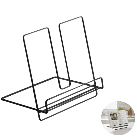 Black Metal Foldable Desktop Display Stand, Space-Saving Tablet & Cookbook Holder, Ergonomic Reading Angle, Sturdy Base, Ultra Portable 0.81 lb for Books, Magazines & Tablets