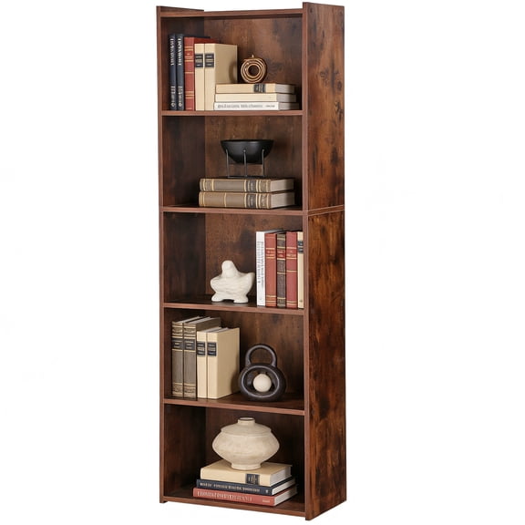 WoofPaw 5-Tier Book Shelf, Wooden 5-Cube Bookshelf Bookcase, Freestanding Display Storage Shelf for Small Spaces, Bedroom, Living Room, Home Office, Brown