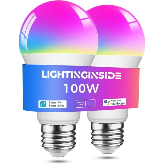 Smart Light Bulbs 100W Equivalent, Works with Alexa/Google Home/SmartLife, 1350LM 11W RGBCW Color Changing LED Light Bulbs, 2.4G WiFi Bluetooth Bulb, No Hub Required, ETL Listed, 2PCS