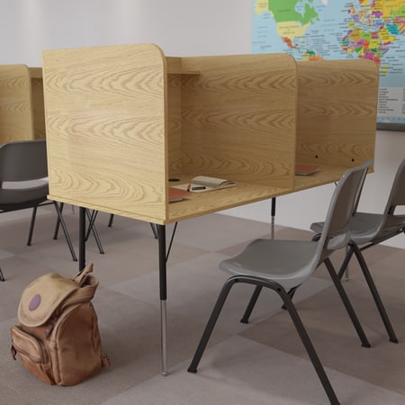 Emma + Oliver Stand-Alone Double Study Carrel with Height Adjustable Legs - Oak Finish