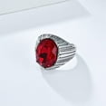 thumbnail image 3 of HIJONES Men's STAINLESS STEEL Rhinestone Cut Glass Gemstone Zircon Engraved Band Engagement Ring Crystal Style Silver Red Stone Size 9, 3 of 4