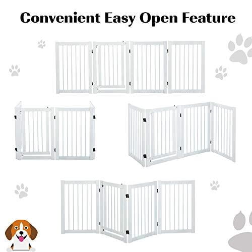 PAWHUT Free Standing Wooden Pet Gate Indoor Dog Barrier Foldable Step Over Doorway Fence Safety Gate With Open Door Z Shape 4 Panel