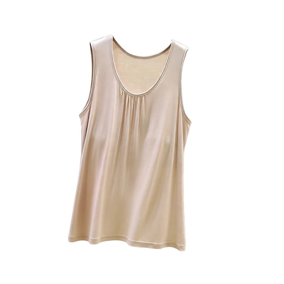 MGDXOX Women's V-Neck Pleated Front Sleeveless Tank Top Loose Fit Casual Blouse Lightweight Breathable Summer Cami Beige L