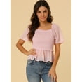 thumbnail image 2 of INSPIRE CHIC Women's Ruffle Peplum Square Neck Flare Short Sleeve Crop Smocked Blouse, 2 of 6