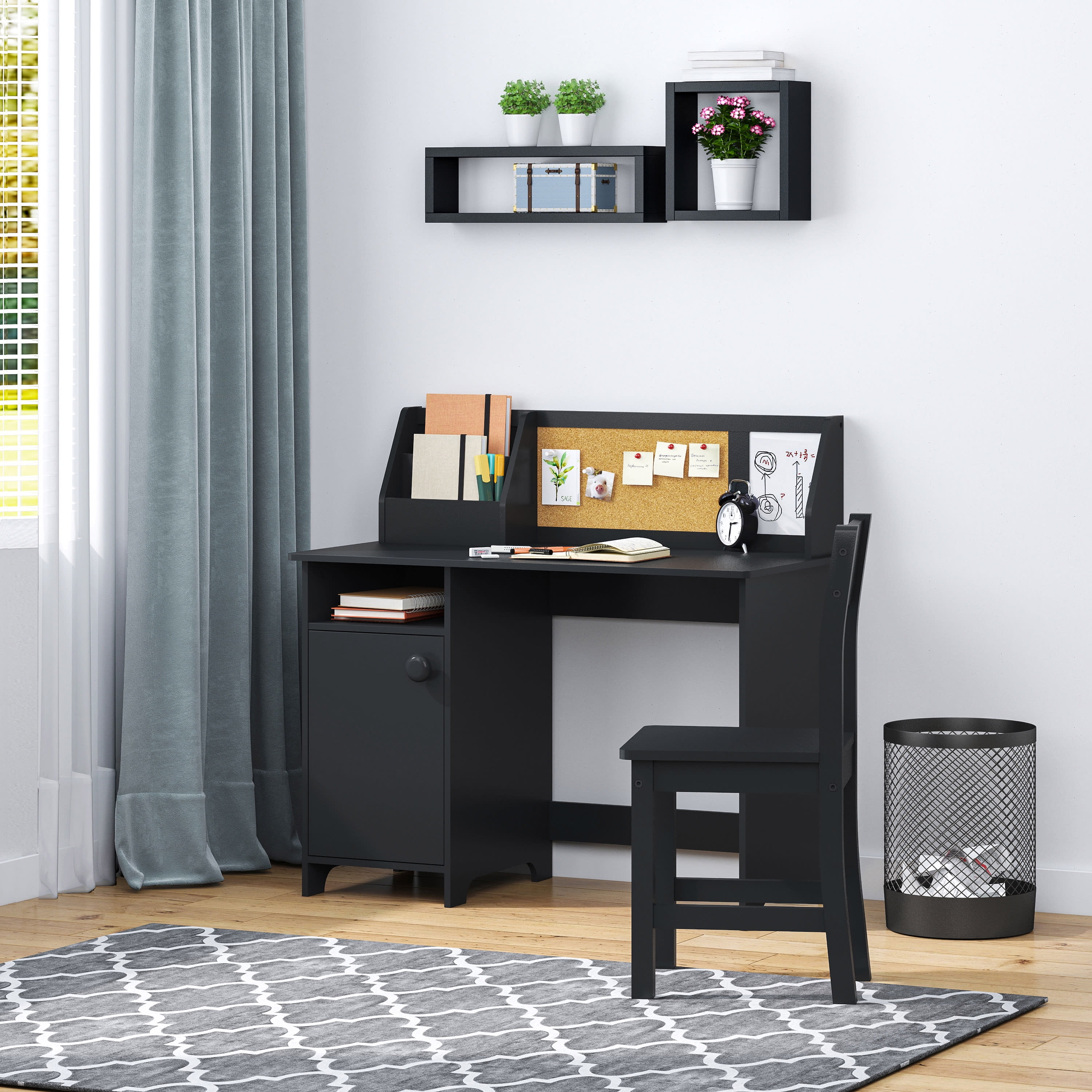 UTEX Kids Study Desk with Chair, Wooden Study Table for 3-8 Years Old, Student's Workstation & Writing Table (Black)
