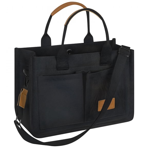 AOMRCOL Canvas Tote Bag with Multi-Pocket for Women, Large Crossbody Shoulder Handbag Everything Tote Bag with Compartments, Laptop Work Bags Shoulder Travel Messenger Gym Totes, Black