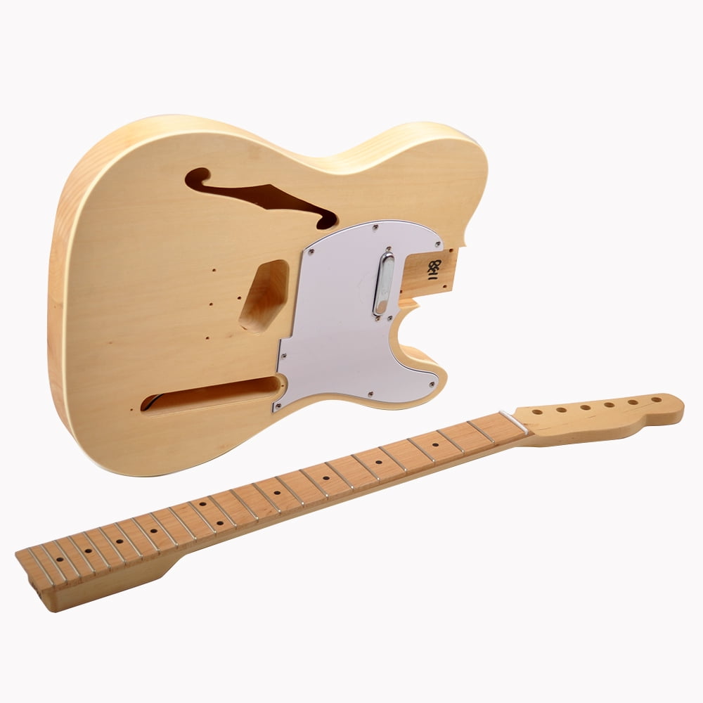 RSW DIY Electric Guitar Kit-Semi-Hollow Basswood Body, Maple Neck and Fingerboard, Chrome Hardware, 22 Frets