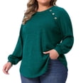 thumbnail image 2 of DARING DIVA Women's Plus Tops Crew Neck Button Decor Pullover Blouses 1X Green, 2 of 6