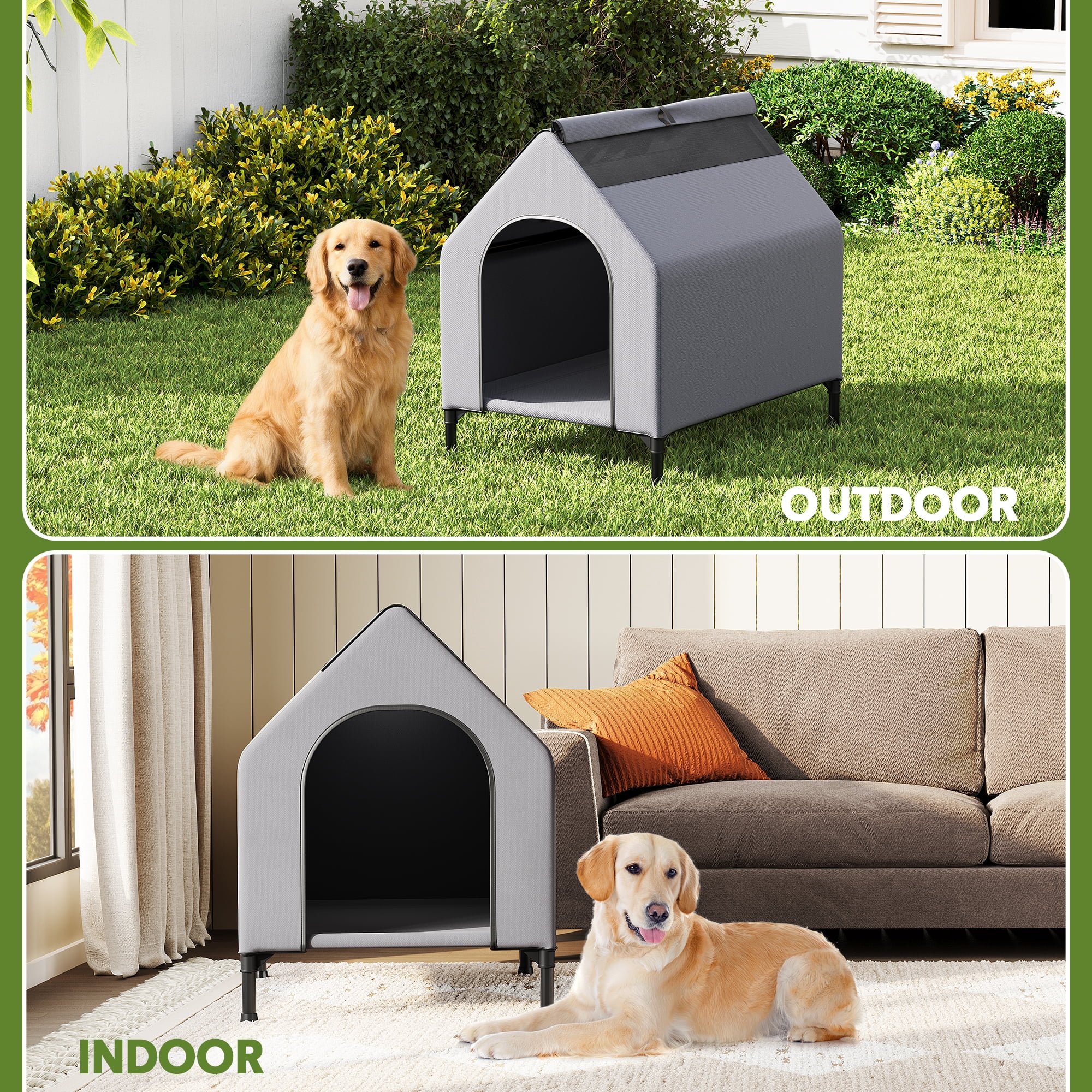 Dog House, Weatherproof 600D Oxford Canopy, 2 Top Windows, Breathable Mesh Fabric Bed, Dog Tents Shelter Kennel, Medium Dog House for Outdoor Indoor