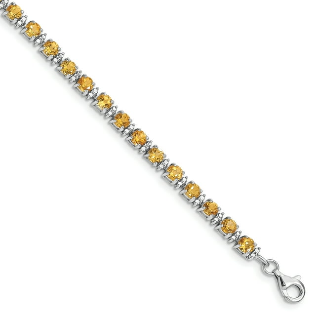 925 Sterling Silver Citrine Diamond Chain Tennis Bracelet Gemstone