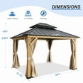 thumbnail image 5 of EAGLE PEAK 11 x 13 ft. Outdoor Cedar Framed Hardtop Double Roof Gazebo for Garden, Patio, Lawn and Party, Mosquito Mesh Netting and Light Beige Privacy Curtains Included, Black, 5 of 10