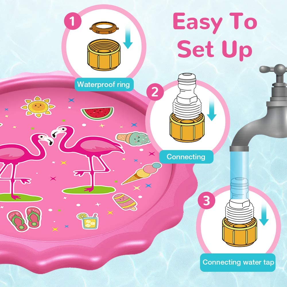 Movsou Sprinkler Splash Pad Sprinkler Pool Play Mat Inflatable Summer Outdoor Water Toys for Baby Girls Boys Children Pet Dog 67" Pink - image 3 of 9