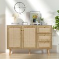 thumbnail image 2 of Eumyviv  Sideboard Buffet Cabinet for Dining Room Hallway Kitchen, Accent Storage Cabinet with 2 Rattan Doors and 3 Drawers,Natural Oak H0088, 2 of 8