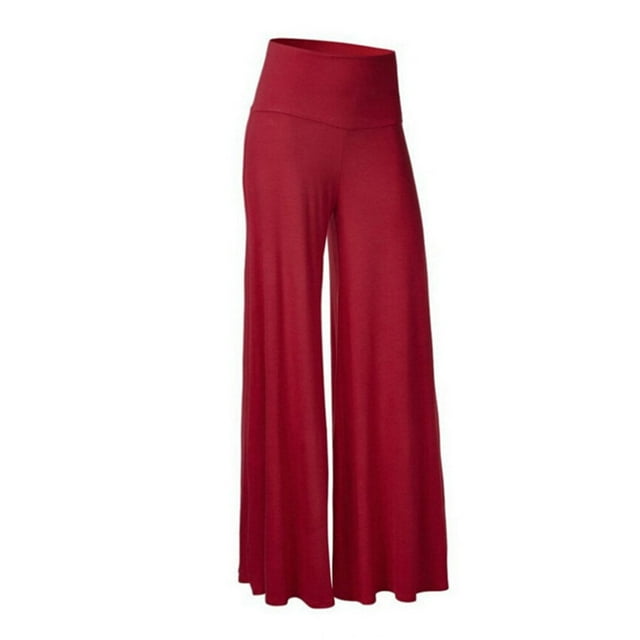 Qarigey Pantalones Pantalones de yoga de cintura alta Pantalones de mujer de pierna ancha Pantalones deportivos Ropa alta Prendas para la parte inferior del cuerpo Rojo L