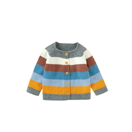 

JYYYBF Autumn Toddlers Knitted Cardigan Little Girls Rainbow Stripes Round Collar Long Sleeve Single-breasted Outwear Casual Tops