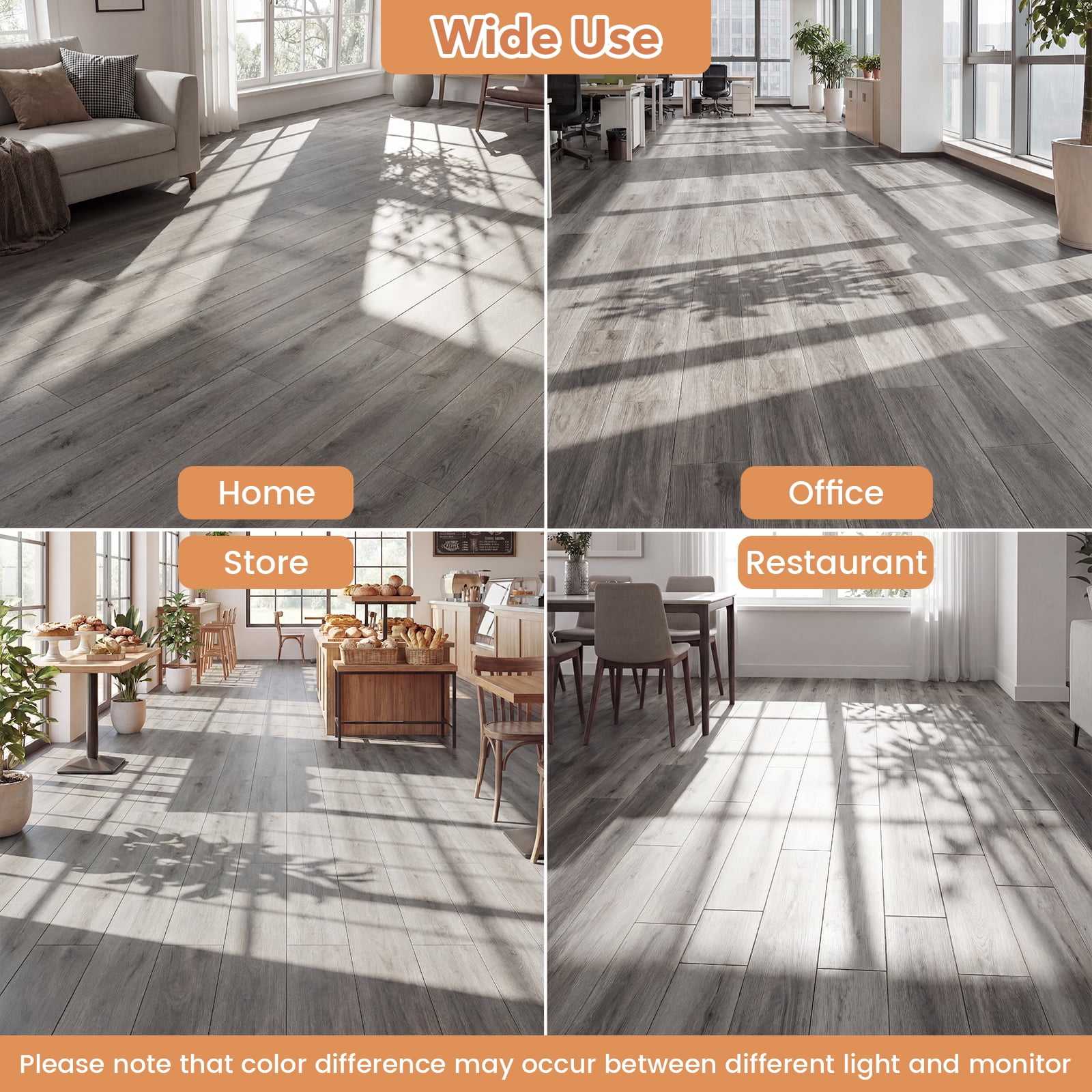 Costway 48-Pack 72 Sq.Ft Floor Tile Vinyl Flooring, Waterproof Vinyl Plank Flooring Gray