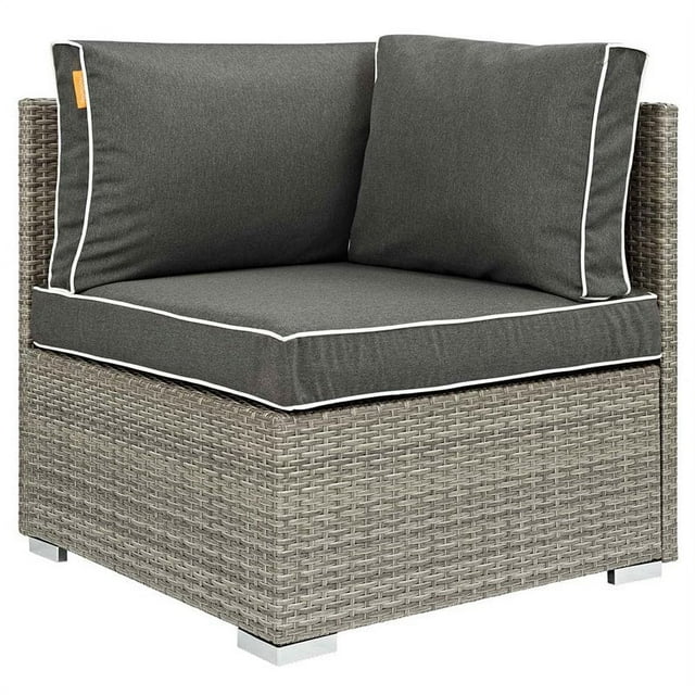 Modway Repose Rattan & Fabric Patio Corner Chair in Light Gray and Charcoal