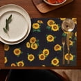 thumbnail image 5 of Black Sunflower Green Leaf Pattern Summer Placemats Table Placemats Set Of 4-Linen Kitchen Washable Placemats Table Mats 11.8"x17.7" Non-Slip Heat Resistant, 5 of 6